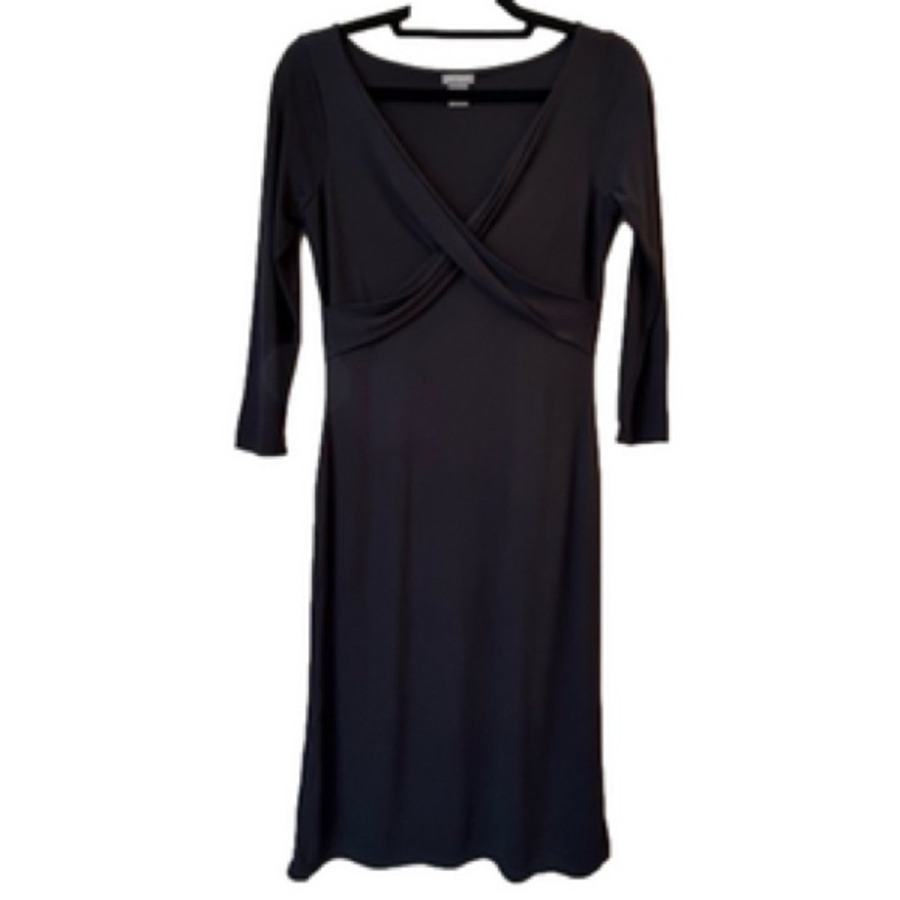 Ann Taylor Women's 6 Charcoal 3/4 Sleeve Pleated V-Neck Sheath Dress